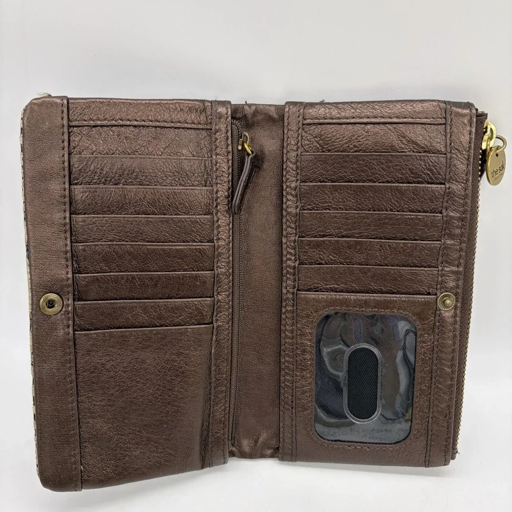 The Sak‎ Womens Wallet Bronze Leather Brass Hardware Reptile Print Trim Bi-Fold